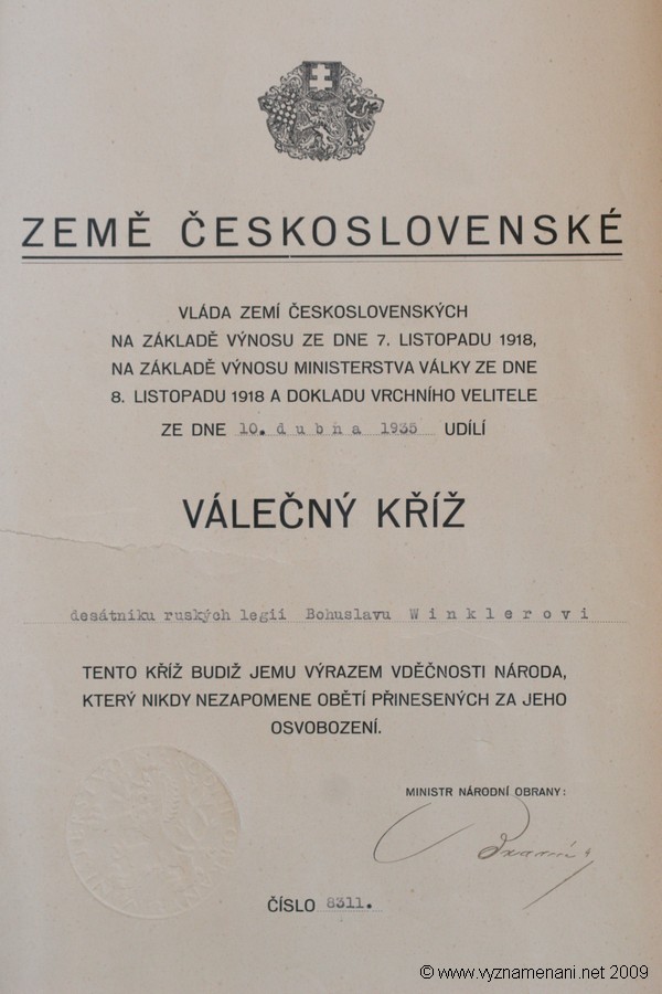 Dekret k československému válečnému kříži 1914-1918